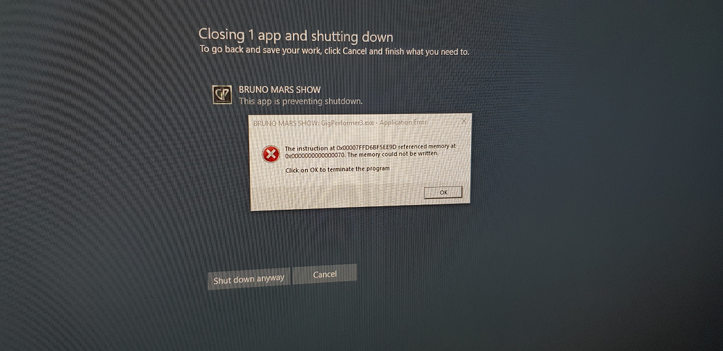 Error message on pc after closing gp and trying to shutdown - Gig