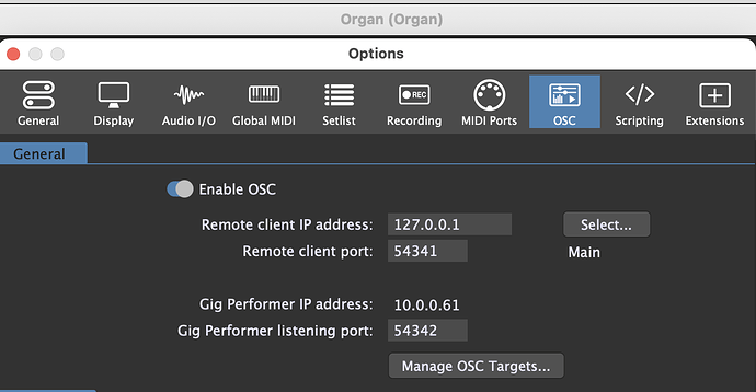 Organ - OSC Setup