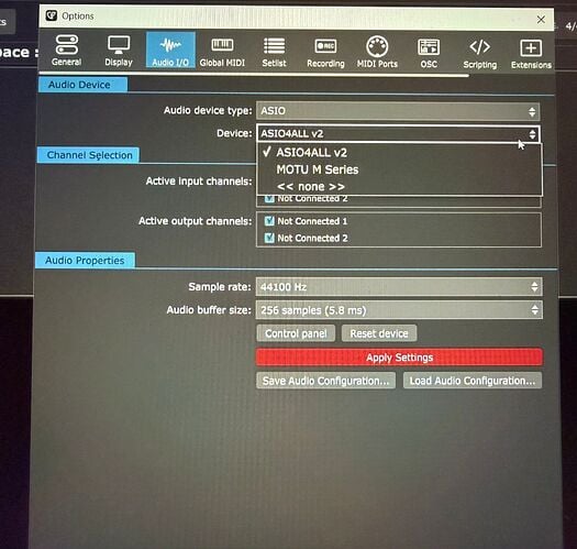 gp audio settings asio 1