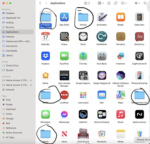 Folders under applications